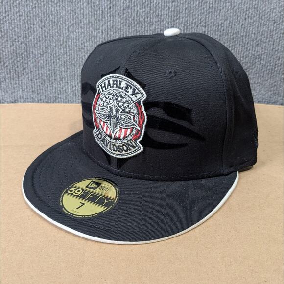 Harley-Davidson New Era 59FIFTY Fitted Cap Hat Size 7 XS Embroidered Patch - Picture 1 of 9